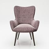 PLAYBOY Sessel mit Massivholzfüssen, Samt in Rosa/Rose Quartz, Bestickung und Keder, Samtbezug, Retro-Design für Wohnzimmer, Schlafzimmer, Lounge oder Lesebereich, Ohrensessel in verschiedenen Farben