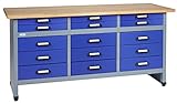 Küpper Werkbank Modell 12977, 170x84x60 cm, 15 Schubladen mit Rollenführungen Farbe ultramarinblau