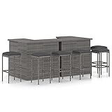 BULANED 8-TLG. Gartenbar-Set mit Kissen, Bistro-Set, Gartenset Tisch Und Stühle, Balkontisch, Balkon Möbel Für Kleinen Balkon, Terrassenmöbel, Bistrotisch, Gartentisch, Poly Rattan Grau