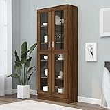 Chusui Vitrinenschrank, Vitrine, Wandschrank, Schrank Regal, Glasregal, Glasvitrine Stehend, Eckvitrine, Manga Regal, Braun Eiche 82,5x30,5x185,5 cm Holzwerkstoff