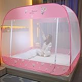 Moskitonetz für Bett, Anti-Moskito-Zelt mit 3 Türen, freistehender Baldachin für Reisen im Freien, Baby, Kinder, Erwachsene, einfache Installation, Rosa, 200 x 220 cm