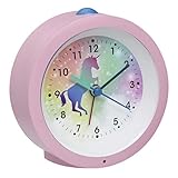 TFA Dostmann Analoger Kinder Wecker Einhorn, 60.1033.12, mit Pferdemotiv, ohne Ticken, Weckalarm und Beleuchtung, rosa