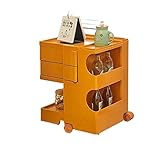 Rustikaler Beistelltisch Mobiler Sofa-Beistelltisch, kleiner Rollwagen-Beistelltisch mit Ablagefach und drehbaren Schubladen, Nachttisch-Couchtisch mit Rollen for Wohnzimmer, Schlafzimmer, kleine Räum
