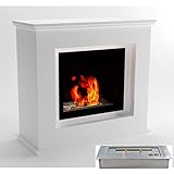 GLOW FIRE Kirkenes Ethanol Kamin, Bioethanol Kamin Indoor mit 2,6 KW Heizleistung, Ethanol Standkamin mit 7h Brenndauer, Kaminofen Weiß