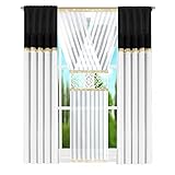 Flying Curtains Einzigartiges Gardine Vorhang Set | Deko Gardinen-Set für Wohnzimmer Schlafzimmer | Fenster-Gardinen mit Vorhängen | Scheibengardinen | Modern Home Decor Dekoration L478C Schwarz