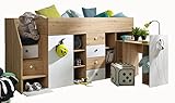 Kryspol Etagenbett mit Treppe SMART 3, Kinderbett, Stockbett 90x200 cm, Mezzanin-Bett mit Schreibtisch, Schrank und Schubladen (Seite: Links, Artisan Eiche + weiß matt + Schwarze Griffe)