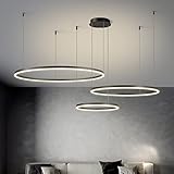 HYQJUNE Modern LED Ring Pendelleuchte Dimmbar Wohnzimmerlamp Aluminium Kronleuchter Mit Fernbedienung Schlafzimmer Hängeleuchte Salon Esszimmer Deckenleuchte Metall Acryl Hängelampe,Schwarz,60+80+100