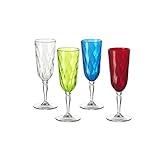 Omada Design Satz 4 Gläser Chmapagner von 17,5 Cl aus Durchsichtigen und Farbigen Acryl, Ideal für Aperitifs, Spülmaschinenfest, Linea Diamond