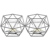 Teelichthalter Kerzenhalter Metall 2er Set Geometrisches Teelichtgläser Teelichter Tischdeko Weihnachten Windlichter Gold für Vasen Hochzeit Tischdeko Party (Schwarz)