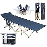OVERMONT Feldbett Klappbar Campingbett 190 x 71 x 36 cm 250kg Belastbar 2400D Oxfordgewebe mit Seitentasche Tragetasche für Reisen Outdoor Indoor Garten Strand