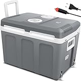 KESSER® 40L Kühlbox mit Rollen | zum Warmhalten und Kühlen | Thermo-Elektrische Kühlbox | 12 Volt und 230 Volt| Mini-Kühlschrank | Thermobox für Auto| Boot und Camping | EEK A++ mit ECO Modus Grau