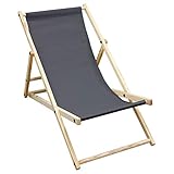 ECD Germany Liegestuhl klappbar aus Holz - 3 Liegepositionen - bis 120 kg - Anthrazit - Sonnenliege Gartenliege Relaxliege Strandliege Liege Strandstuhl Klappliegestuhl Holzklappstuhl Strandliegestuhl