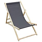 ECD Germany Liegestuhl klappbar aus Holz - 3 Liegepositionen - bis 120 kg - Anthrazit - Sonnenliege Gartenliege Relaxliege Strandliege Liege Strandstuhl Klappliegestuhl Holzklappstuhl Strandliegestuhl