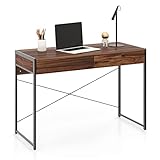 COSTWAY Schreibtisch, Computertisch mit 2 Schubladen, Kleiner Bürotisch, Metall, Industrie-Design, PC Tisch für Arbeitszimmer, Homeoffice, Büro, 112 x 48 x 76 cm (Braun)