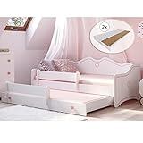 Kids Collective Mädchenbett 80x160 cm mit Ausziehbett & Zwei Matratzen Kinderbett Jugendbett Funktionsbett 160x80 mit Rausfallschutz | Prinzessin Kinder Sofa Couch Bett umbaubar weiß rosa