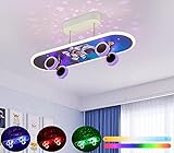 HWCX-LICHT Kinderlampe LED Deckenlampe RGB+Projektion, APP Kontrolle Skateboard Design LED Deckenleuchte RGB + Dimmbar Fernbedienung 2640 lumen Wohnzimmer Kinderzimmer lampe L60 cm/32W M3