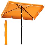 SONGMICS Sonnenschirm 200 x 125 cm, Balkonschirm UPF 50+, Sonnenschutz, beidseitig um 30° knickbar, höhenverstellbar, mit Aufbewahrungstasche, für Garten, Terrasse, ohne Ständer, orange GPU25OG