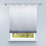 HongYa Raffrollo mit Verlauf Druck Transparenter Voile Raffgardine H/B 140/80 cm Grau Schlaufen