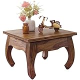 FineBuy Opium Couchtisch 60 x 40 x 60 cm Sheesham Massiv-Holz | Echtholz Wohnzimmertisch quadratisch braun | Stubentisch niedrig | Beistelltisch Sofatisch klein | Tisch Wohnzimmer