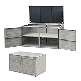 KOMFOTTEU Rattan Auflagenbox, Aufbewahrungstruhe mit Doppeltüren und Deckel, 2 stöckiger Gärtnerschrank, langlebige Aufbewahrungsbox, Aufbewahrungsbehälter für Garten, Hof(Grau)
