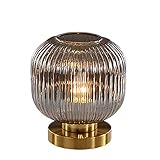 HWORKS Moderne Tischlampe, nordische Tischlampe, grüner gerippter Glasschirm, goldene Schreibtischlampe, Nachttischlampe, kleine Tischlampe für Nachttisch, Schlafzimmer, Wohnzimmer, Büro (Größe: S,