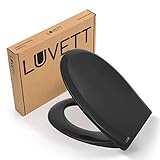 LUVETT® Toilettendeckel mit Absenkautomatik C770 oval, WC-Sitz mit 3 Befestigungsvarianten zur Wahl, Klobrille zum abnehmen aus antibakteriellem Duroplast, Farbe:Schwarz