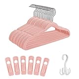 Tinfol Rosa Kinder Samt Kleiderbügel 30 Pack, rutschfeste Babybügel mit 6 Samtbügelclips, platzsparende ultradünne Kleiderbügel für Kinderkleidung, Neugeborenen-Kleidung, Kleinkinder-Kleidung