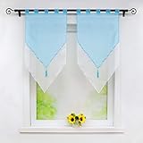 Joyswahl Scheibengardine Voile Bistrogardinen mit Quaste Panneaux, Zweifarbig »Lydia« Doppelschicht Kurzstore mit Schlaufen BxH 60x90cm Blau/Weiß 2 Stück