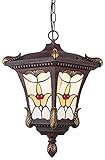 OKEZZI Kronleuchter, hängende Vintage-Hängelampe für den Innenbereich, für den Außenbereich, wasserdichte IP44-Design-Hängelampe, Tiffany-Stil, Rost, E27, Deckenlampe, Aluminium, Foyer-Pavillon