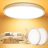 Deckenlampe LED Deckenleuchte Flach Rund - 2 Stück 22CM Modern Warmweiß 18W 3000K 1600LM IP44 Wasserfest Badezimmer Lampe, Badlampe Decke Küchenlampe für Bad Flur Schlafzimmer Balkon Treppe Keller