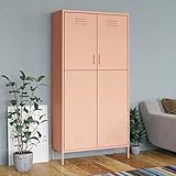 Gecheer Kleiderschrank mit 4 Verstellbare Einlegeböden Garderobenschrank Spind Umkleide Umkleidespind Stahlschrank Metallschrank Stahlspind Rosa 90x50x180 cm