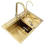 Küchen Waschbecken Aus Goldfarbenem Edelstahl Apartment Villa Küchenspüle 22 Cm Tiefe Doppelwaschbecken Eingelassenes Waschbecken Unter Der Bühne Gemüsewaschbecken Küchenspülen ( Color : Gold , S : 80