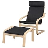 Ikea POÄNG Sessel und Fußhocker, weiß gebeiztes Eichenfurnier / Hillared Anthrazit