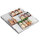 mDesign Gewürzhalter für Schubladen – auf 36,8 cm ausziehbares Gewürzregal von 20 cm bis 36,8 cm – Schubladeneinsatz mit drei Ebenen – grau