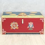 Oriental Galerie Indische Holztruhe mit bunter Buddha Malerei Schatztruhe Truhe Kiste Box Holz Indien Rot - Bunt 70 cm