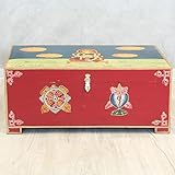 Oriental Galerie Indische Holztruhe mit bunter Buddha Malerei Schatztruhe Truhe Kiste Box Holz Indien Rot - Bunt 70 cm