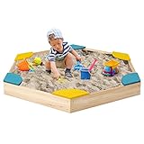 DREAMADE Sandkasten aus Holz, Sandbox mit Sitzecken, Sandkiste für Kinder für Garten Outdoor (Hexagon)