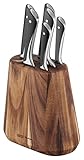 Jamie Oliver by Tefal K267S7 7-teiliger Messerblock | 6 Küchenmesser + Holz | hohe Schneideleistung | unverwechselbares Design | widerstandsfähige und langlebige Klingen | Braun/Schwarz