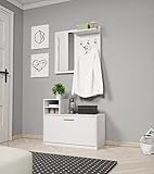 Bettso-Garderobe Flurgarderobe Schrank Kompaktgarderobe Dielenschrank Wandschrank Regal Möbel Diele & Flur Kleiderschrank, Schuhschrank, Spiegel-Luna (Weiß)