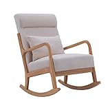 Holz-Schaukelstuhl für Draußen mit Kissen und Hoher Rückenlehne, Hebebett Rückenlehne Verstellbar, Leinenstoff Club Chair, für Den Balkon des Wohnzimmers (Color : Style 1)