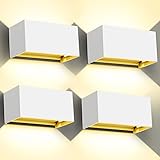 Kingwen 20W LED Wandleuchten Innen/Aussen 4 Stücke Aussenleuchten 3000K Warmweiss LED Aussenlampen Rechteckig Verstellbar Abstrahlwinkel Up Down Wandleuchte IP65 Wasserdichte. (Weiß)