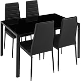 TecTake 402837 Esszimmergruppe mit 4 Stühlen, Tisch mit Glasplatte, Essgruppe für 4 Personen, 4er Set Esszimmerstühle mit Esstisch, für Wohnzimmer Küche Büro, schwarz