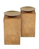 Holz Kerzenhalter 15 cm mit Metall Kerzenteller - 2er Set - Kerzenständer für Stumpen- und Kugel-Kerzen - Tisch Kerzenleuchter Landhaus Deko