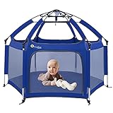 Laufgitter Laufstall Baby mit Laufgittermatte,Exqline Tragbarer Baby-Sicherheitslaufstall mit 6 Paneelen, Baby Playpen Drinnen und Draußen (Königsblau)