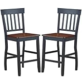 COSTWAY 2er-Set Barstuhl Massivholz, 60 cm Sitzhöhe, Barhocker Stuhl Venice, Esszimmerstühle mit Rücklehne & Fußstütze, Essstuhl Holzstuhl Hochstuhl für Bar Esszimmer Wohnzimmer