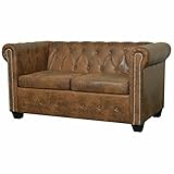 JUNZAI Chesterfield Sofa 2-Sitzer, Tagesbett, Couch Mit Schlaffunktion, Couch für Wohnzimmer, Wohnzimmersofa, für Wohnungen, Bigsofas, Cauchsofa, Kunstleder Braun