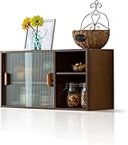 TentHome Wandschrank Hängend küche Glas-Hängeschrank Bambus Küchenschrank mit Schiebetüren Dekorative Oberschrank für Küche Bad Tasse Geschirre Aufbewahrung 80x40x28cm Walnussfarbe