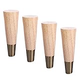 ASXCAQ Möbelbeine Holz, 4 Ersatz-Möbelfüße Massivholz, höhenverstellbare Sofafüße, for Schlafsofa, Ottomane, Couchtisch, mit Messingsockel, mehrere Farben und Größen (Holz 10 cm/3. matuwang