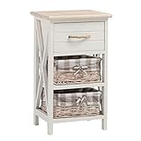 BJYX Nachttisch Nachtschrank Nachtkommode Konsole in weiß Boxspring Shabby Vintage