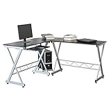 CLoxks Computer Tisch L-förmiger Holzer Desktop Pc. Schreibtisch mit Keyboard-Tray-Ecktisch-Laptop-Workstation-Schreibtisch-Platz sparen, Arbeitstisch